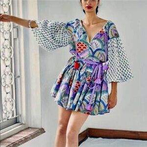 Aish Sasha Balloon sleeves Belted Mini Dress in Lavender size S